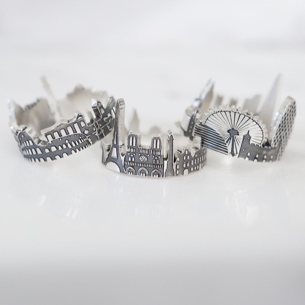 City Skyline City Silhouette Sterling Silver Ring